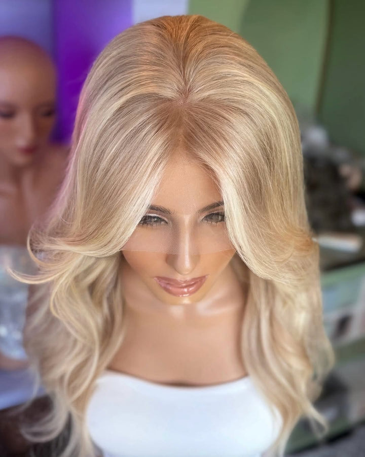Warm Honey Blonde Fake-Scalp HD Lace Front Virgin Human Hair Wig - Ulofey Wigs
