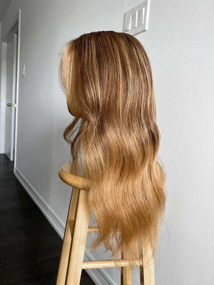 Warm Tone Honey Blonde Wave 13x4 Transparent Lace Frontal Human Hair Wigs - ULOFEY