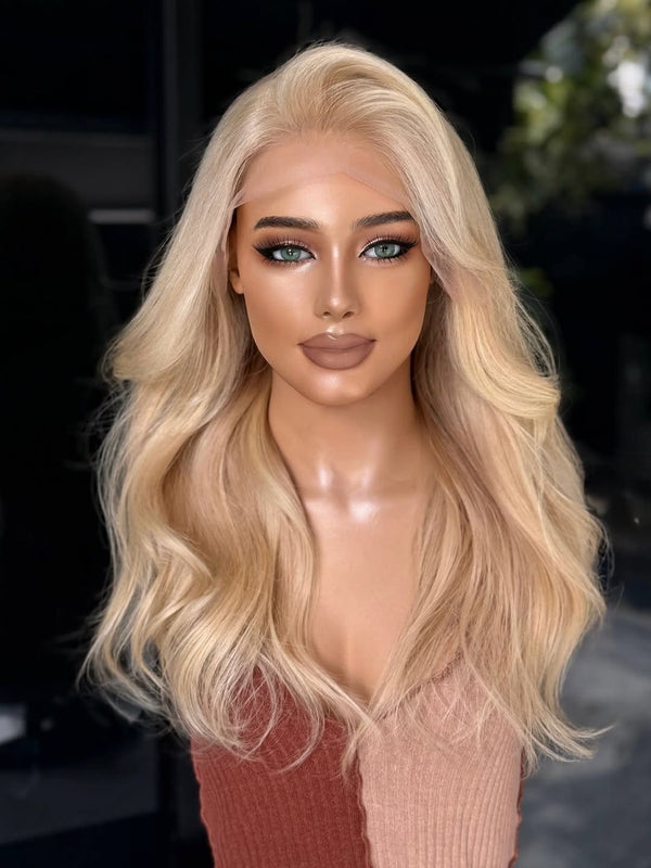 12-24inch Warm Tone Honey Blonde Diamond Liner Lace Frontal Human Hair Wigs - Ulofey Wigs