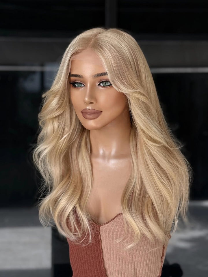 12-24inch Warm Tone Honey Blonde Diamond Liner Lace Frontal Human Hair Wigs - Ulofey Wigs