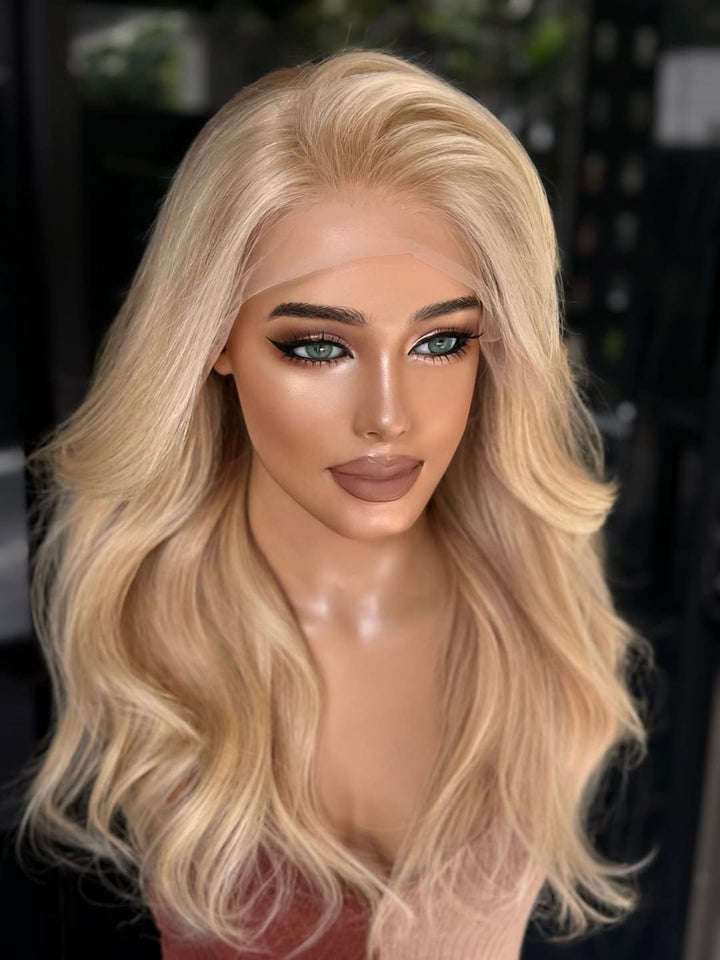 12-24inch Warm Tone Honey Blonde Diamond Liner Lace Frontal Human Hair Wigs - Ulofey Wigs