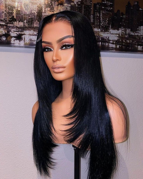14-24inch Natural Color⁣ HD Lace Layered Cut Glueless Straight Human Hair 6x5 Closure Wigs