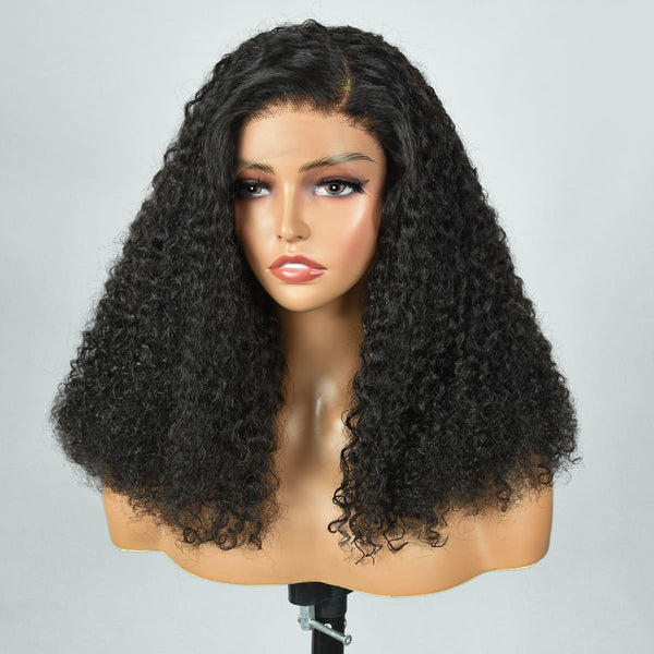 16-24inch Black Kinky Curly 180% Density 13*4 HD Lace Front Human Hair Wigs