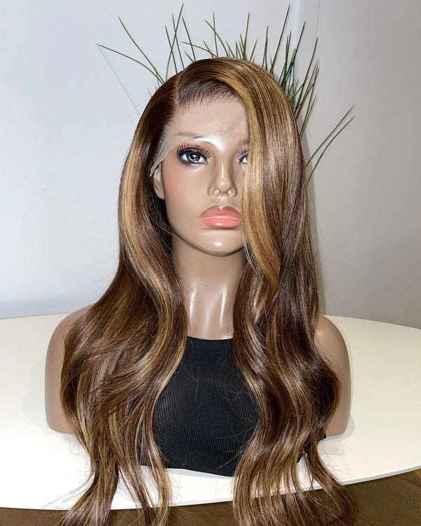 14-24inch Blonde Highlighted Ash Brown Swiss Lace Front Virgin Remy Brazilian Hair Wigs