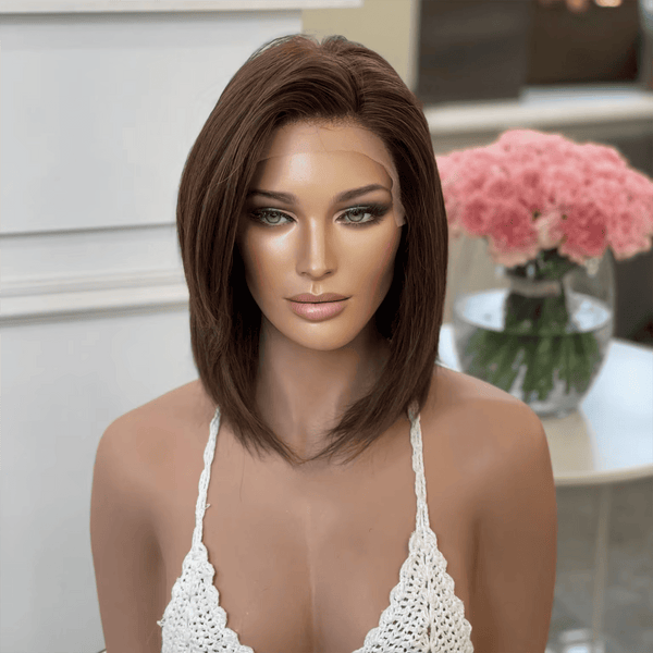 10-16inch Brown | Black Layered Bob 100% Hand-Tied HD Lace Virgin Human Hair Wigs - ULOFEY