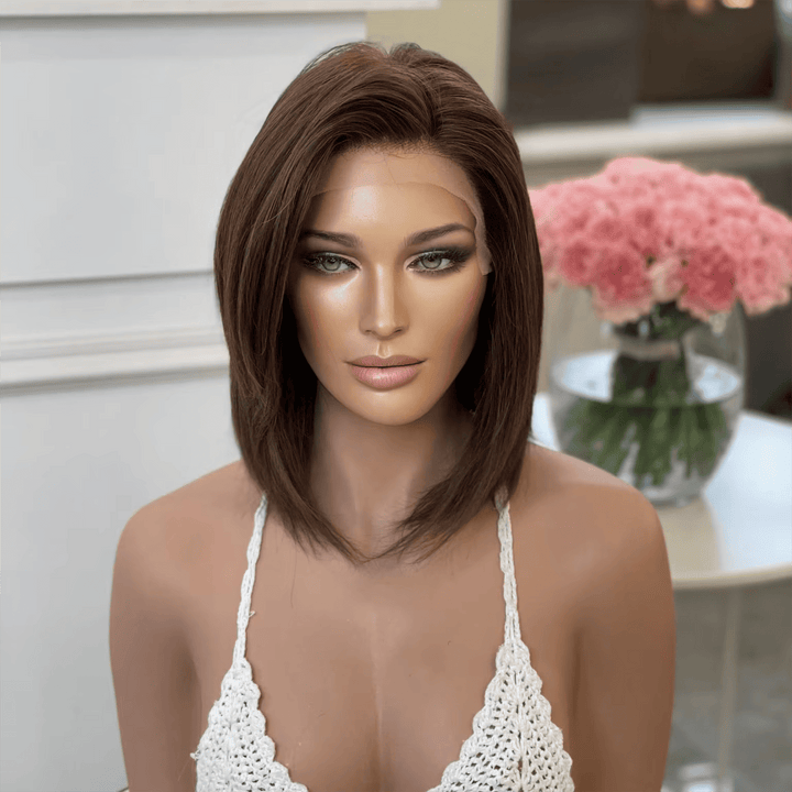 10-16inch Brown | Black Layered Bob 100% Hand-Tied HD Lace Virgin Human Hair Wigs - ULOFEY