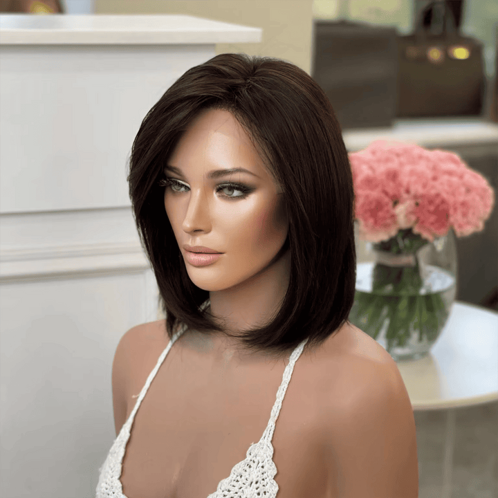 10-16inch Brown | Black Layered Bob 100% Hand-Tied HD Lace Virgin Human Hair Wigs - ULOFEY