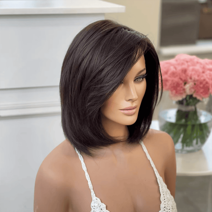 10-16inch Brown | Black Layered Bob 100% Hand-Tied HD Lace Virgin Human Hair Wigs - ULOFEY