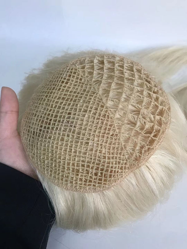 14-18inch Platinum Color 5.5"*6" Fish Net All Handmade Virgin Human Hair Toppers