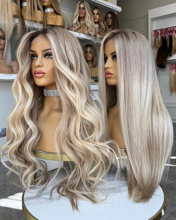 16-26inch Light Ash Blonde HD Lace Front Virgin Russian Human Hair Wigs