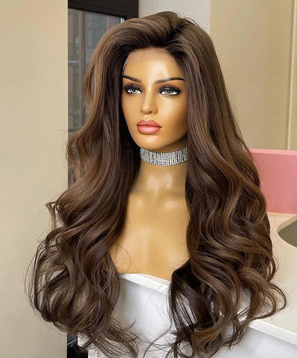 20-26inch light brown wave 13x6 Transparent Lace Frontal human hair Wig
