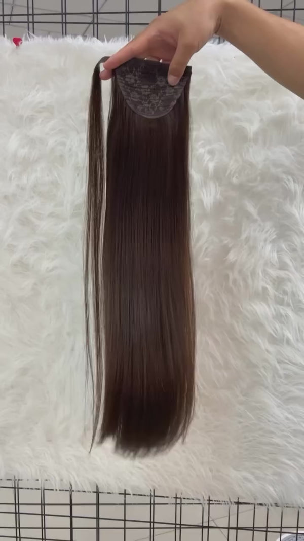 12-28inch Ombre Blonde And Brown Straight Wrap-around Clip On Remy Human Hair Ponytail Extensions