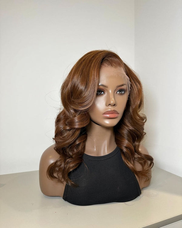 14-24inch Chestnut Brown Highlights Color Wave Pre-Plucked Hairline 13*6 HD Lace Front Human Hair Wigs