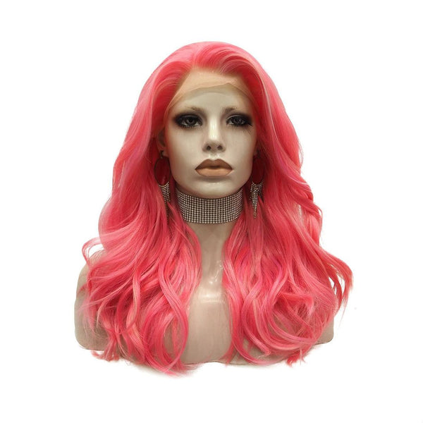 22-26inch Red Highlights Natural Wave Side Part Swiss Lace Front Synthetic Wigs