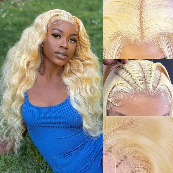 14-24inch 613 Blonde Body Wave Pre Plucked 13*6 Front Lace Human Hair Wigs