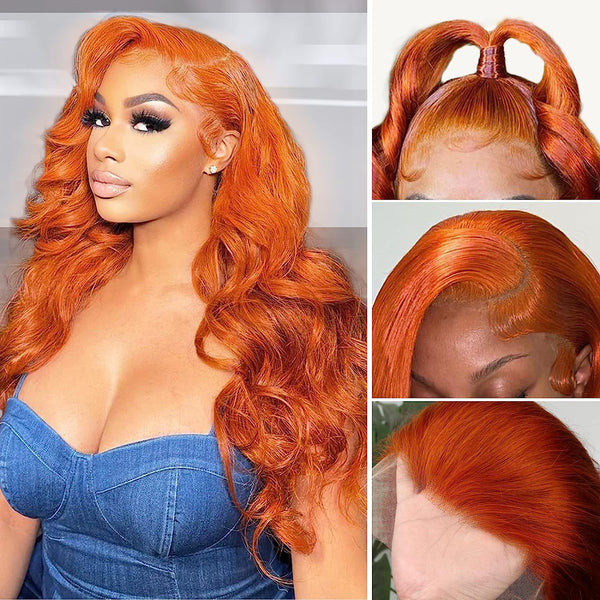 14-24inch Orange Ginger Put On And Go Glueless Loose Baby Wave Human Hair 5x5 Closure Wigs