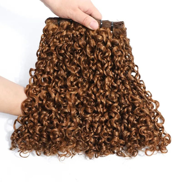 10-28inch 30# Brown Color Double Drawn Pixie Curly Weft 9A Remy Human Hair Extensions