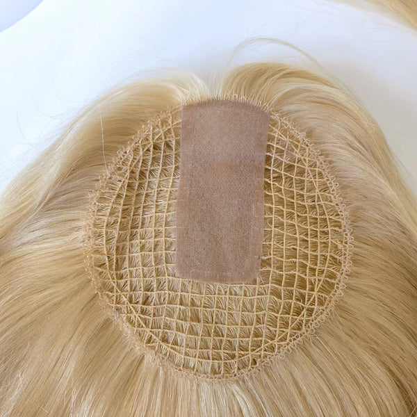 14-18inch 613# Blonde color fish net silk base virgin human hair toppers