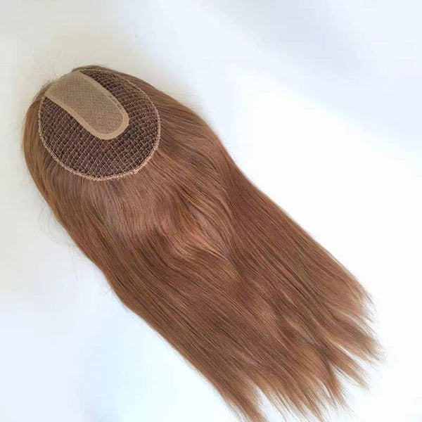 14-18inch Brown Color Straight Fish Net Silk Base Virgin Human Hair Toppers