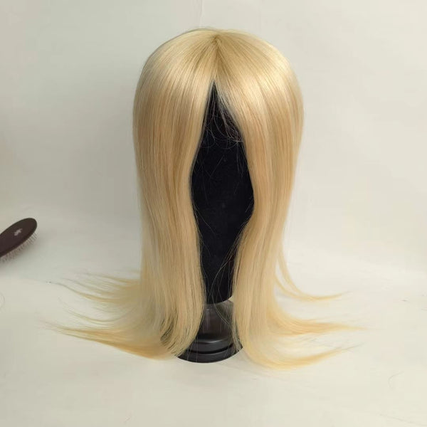 14-18inch Black And Blonde 5"*6" Mono Clip In Virgin Human Hair Topper