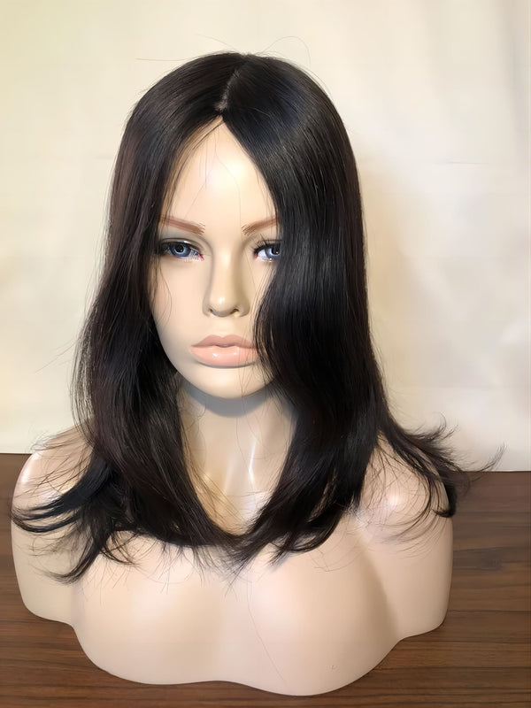 14-24inch Natural Color Virgin Human Hair Silicone Medical Wig for Alopecia and Medical Hair Loss