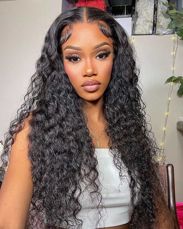 14-24inch Natural Color Deep Wave Curly Pre Plucked 13*4 HD Lace Front Human Hair Wig