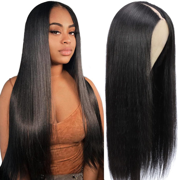 12-30inch Black Color Straight Glueless V Part Human Hair Wigs