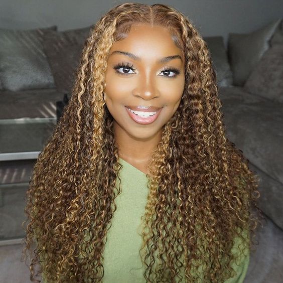 14-24inch 4/27 Ombre Chestnut Brown Pre Plucked Glueless Deep Wave Curly Human Hair 5x5 Closure Wigs