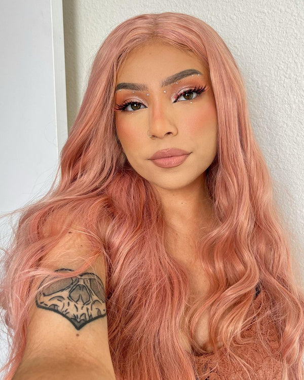 24inch Pink Color Body Wavy Free Part Swiss Lace Front Synthetic Wig