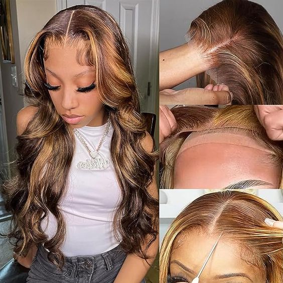 14-28inch Highlight Brown Put On And Go Glueless Loose Wave Human Hair 5x5 Closure Wigs