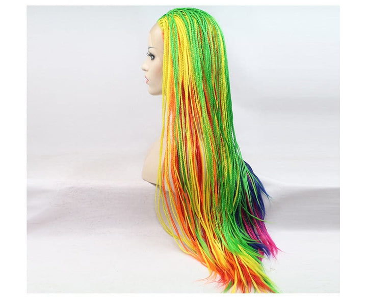 20-28 inch Mixed Rainbow Micro Twist Braided Synthetic Lace Front