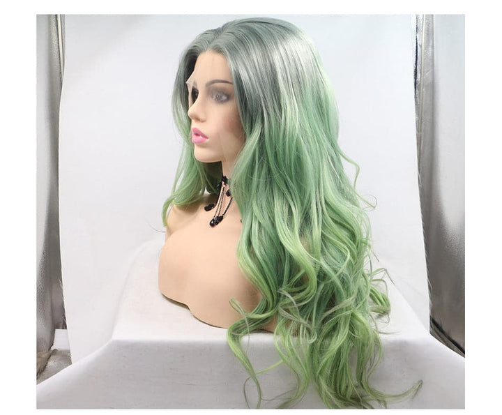 Ombre Green Lace Front Wigs Heat ResistantNatural Long Wavy Synthetic Hair Wig for Party - ULOFEY 
