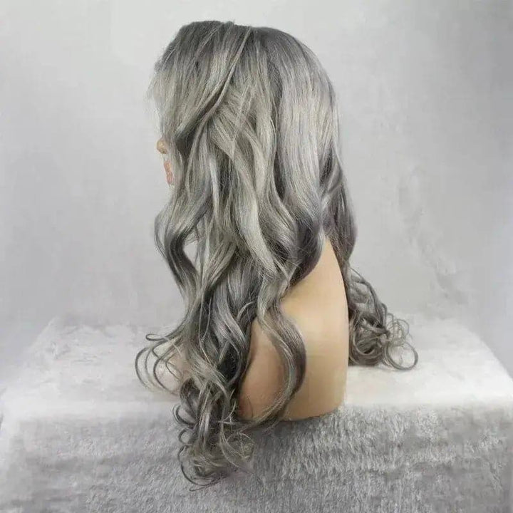 13x6 Lace Front Human Hair Wigs Body Wave Bleached Knots Ombre Grey Transparent Lace Color - ULOFEY