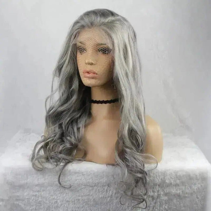 13x6 Lace Front Human Hair Wigs Body Wave Bleached Knots Ombre Grey Transparent Lace Color - ULOFEY