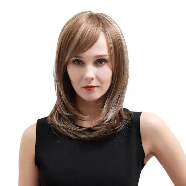 14inch Women's natural layered shoulder-length straight Blonde human hair wig - ULOFEY