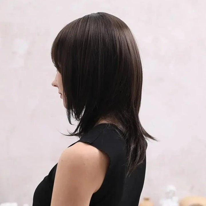 14inch Women's natural layered shoulder-length straight hair 4#color human hair wig - ULOFEY