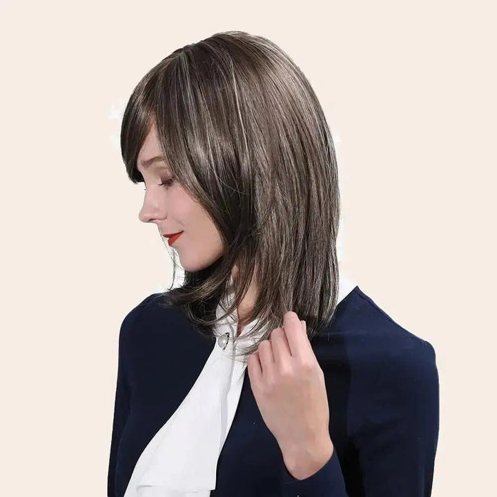 14inch Women's natural layered shoulder-length straight hair Mixed colors human hair wig - ULOFEY