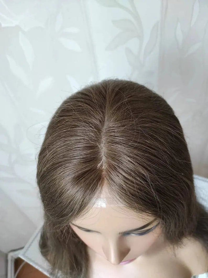 20" 50 cm Large Silk Top Medium Brown Brunette Mix Full Hand Tied Medical Wig - ULOFEY