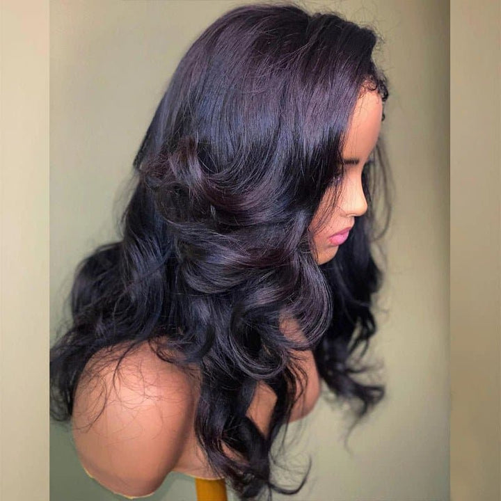 24Inch Black Body Wave Baby Hair Pre Plucked Glueless 250 And 180