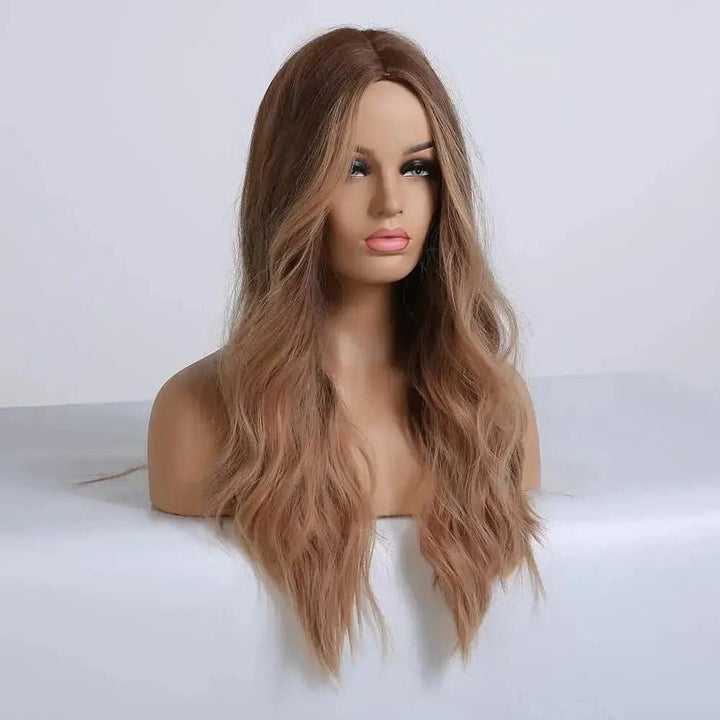 24inch Ombre Gradient red Middle Part Wavy Wigs High Temperature Natural Hair Synthetic Wig - ULOFEY
