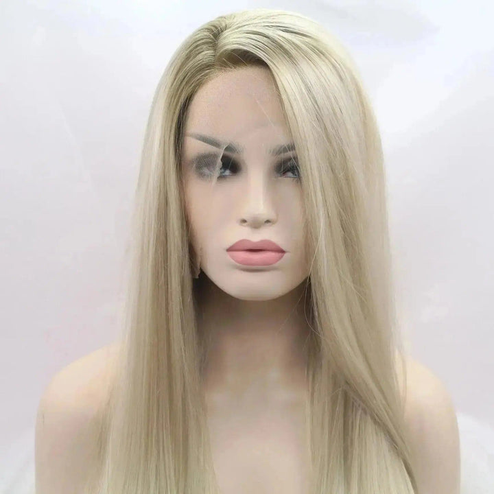28 inch 13x6Large Lace Free Parting Blond Long Straight Hair Synthetic Lace Front Wigs - ULOFEY