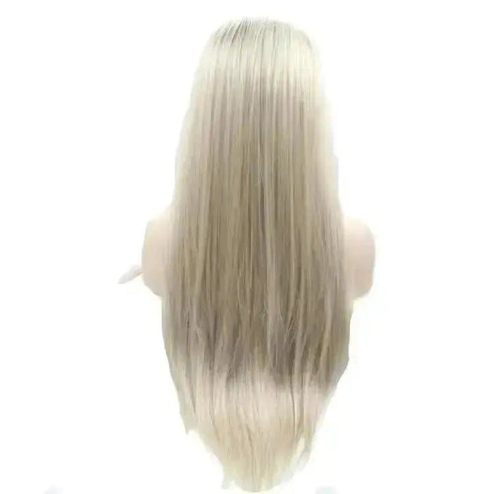 28 inch 13x6Large Lace Free Parting Blond Long Straight Hair Synthetic Lace Front Wigs - ULOFEY