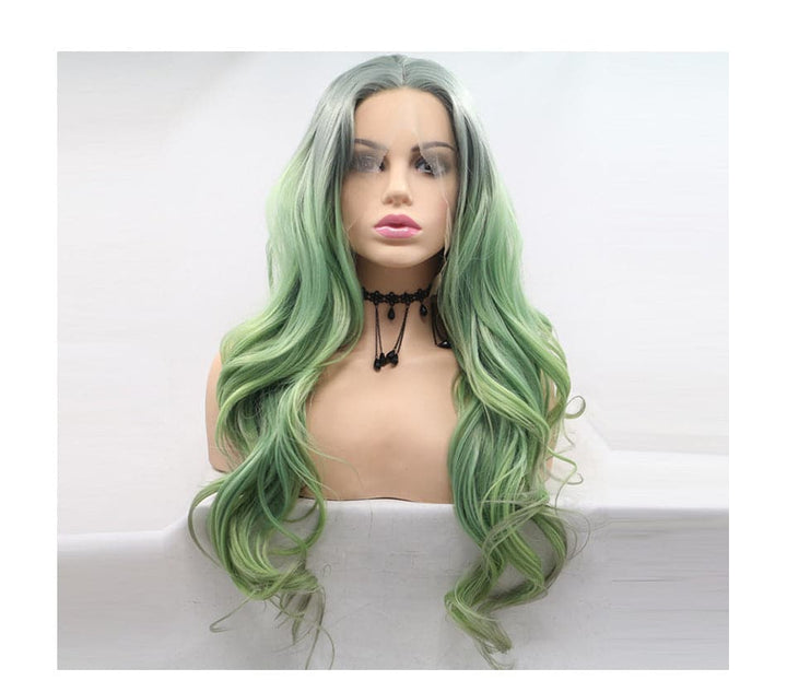 Ombre Green Lace Front Wigs Heat ResistantNatural Long Wavy Synthetic Hair Wig for Party - ULOFEY 