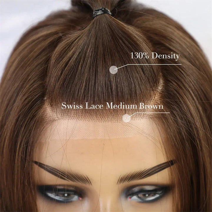 4 # Colour Hand-Tied Synthetic Wig Natural Middle Part Heat Resistant Hair - ULOFEY