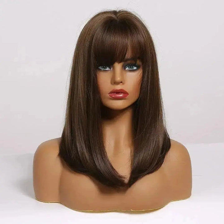 4# Brown wig with Bangs Cosplay Synthetic for  Women  Straight Natural Party False Hair Wigs ULOFEY