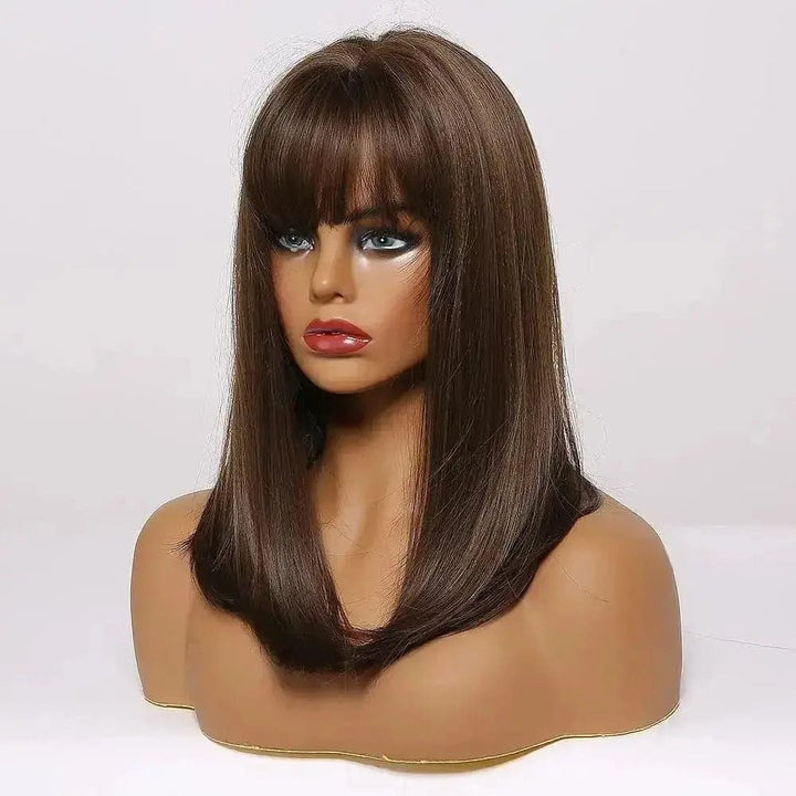 4# Brown wig with Bangs Cosplay Synthetic for  Women  Straight Natural Party False Hair Wigs ULOFEY