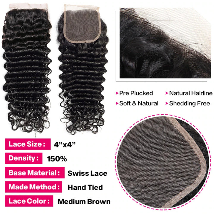 100% Human Hair Natural Color Customize 4x4 Lace Closure - ULOFEY 