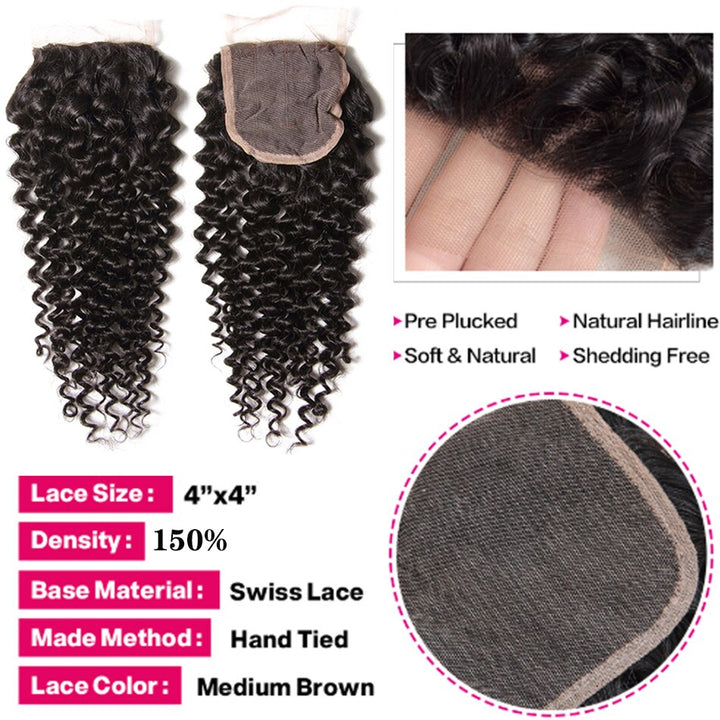 100% Human Hair Natural Color Customize 4x4 Lace Closure  - ULOFEY 