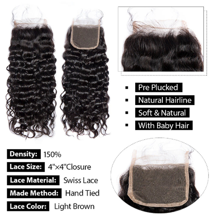 100% Human Hair Natural Color Customize 4x4 Lace Closure  - ULOFEY 