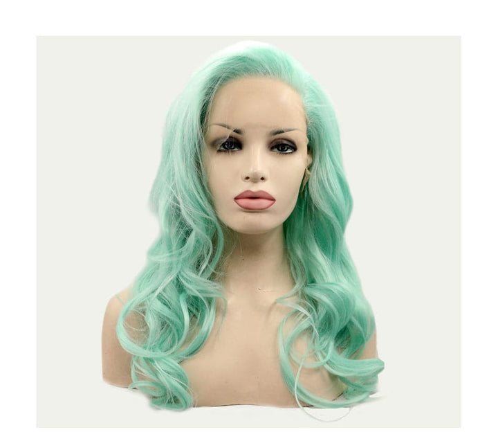 24 inch Green Color Synthetic Lace Front Wig Heat Resistant Long Wavy Cosplay Wig - ULOFEY 